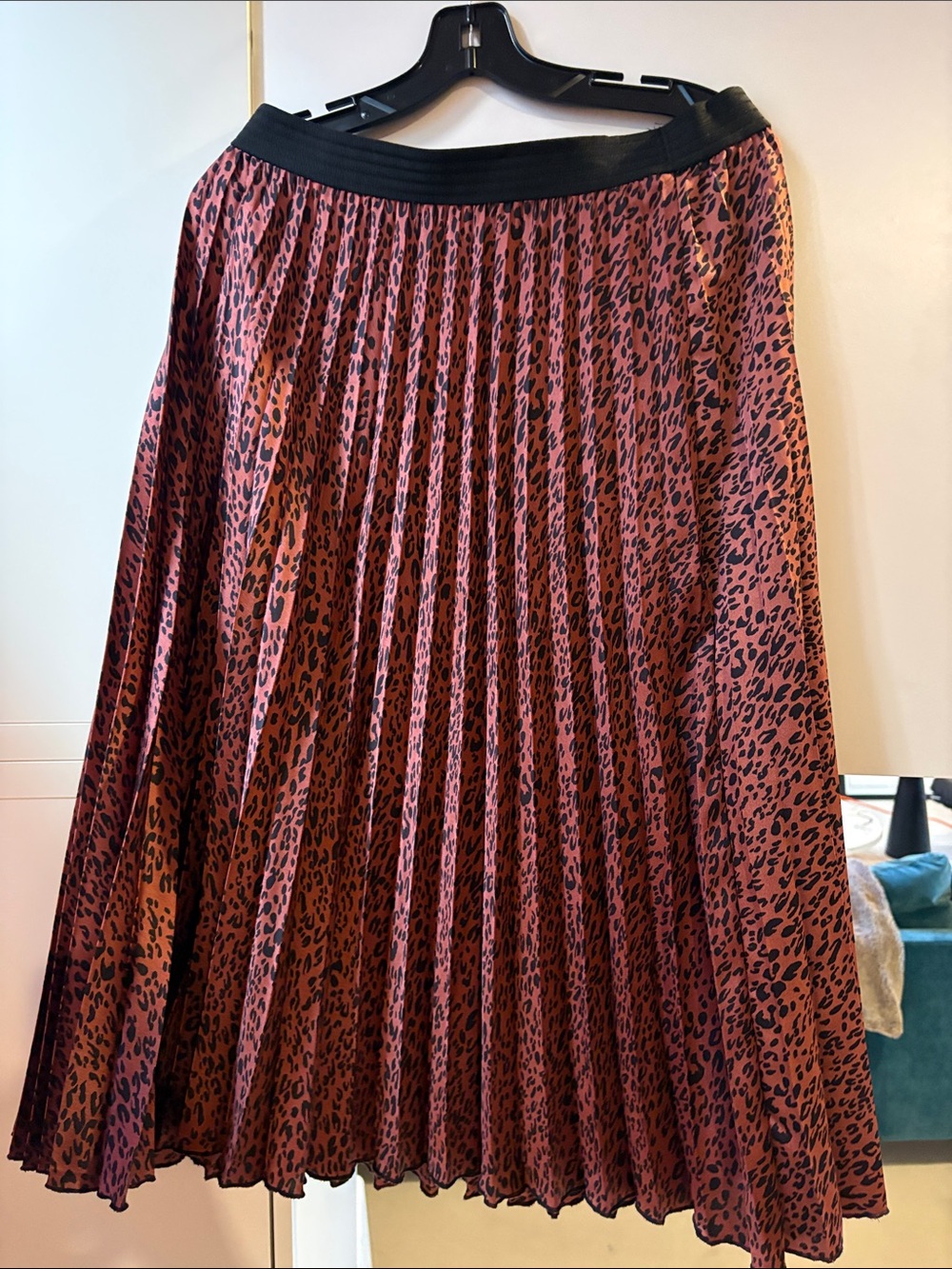 Zara Red Pleated Leopard Midi Skirt